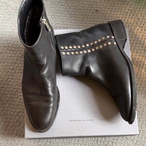 Aquatalia Nario Weatherproof Black Leather Studded Boots